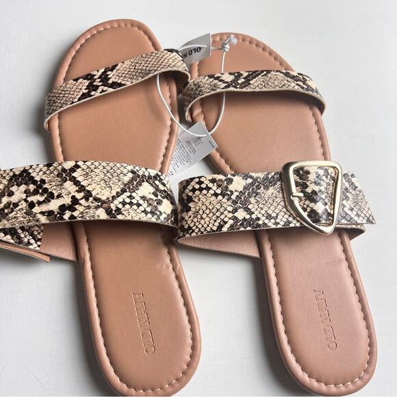 Old Navy Women's Double Strap Buckle Flat  Sandals Snake Skin Print Sz 10 - Picture 2 of 12